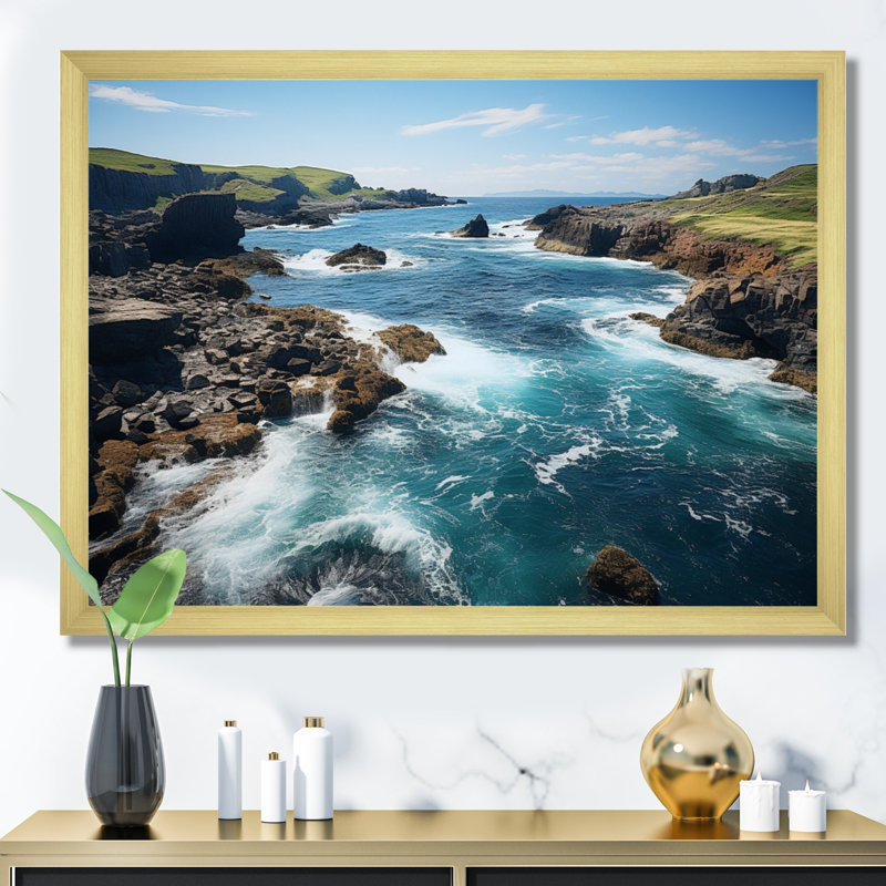Rainiero Canada, Terre-Neuve, mer, paysages sur toile, H 12 po x l 20 po x P 1 po, Encadrement doré