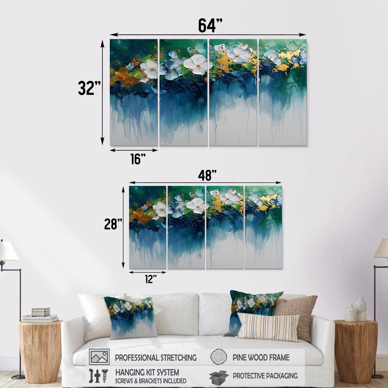 Neo Expressionism OfRhythmic Drizzle Flowers I - Neo Wall Art - Modern Wall Art Canvas, 4, 28" H x 48" W