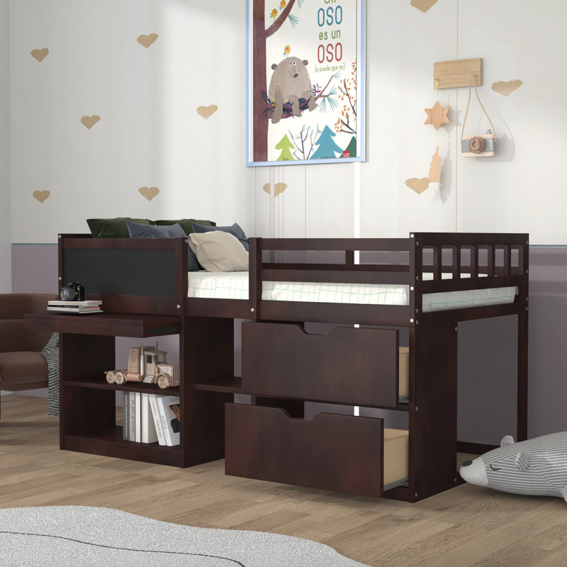 Lit mezzanine simple avec tiroirs Heldreth Kids, Espresso