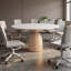 59.06-inch white stone tabletop conference table with solid wood base
