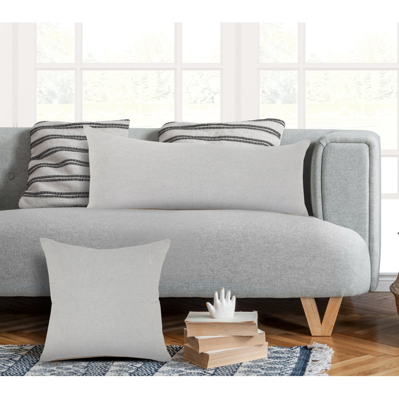 Contemporary Solid Color Stonewashed 100% Cotton Oversized / King Lumbar Accent Pillow, Light Gray/Micro Chip Gray