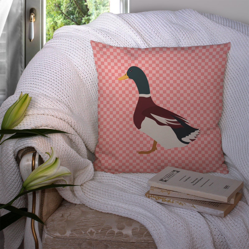Coussin extérieur en tissu éclectique canard check, 14 po x 14 po, Rose