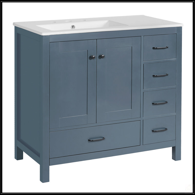 Meuble-lavabo 36 po avec lavabo en céramique et armoire de rangement abondante - Portes et tiroirs à fermeture en douceur