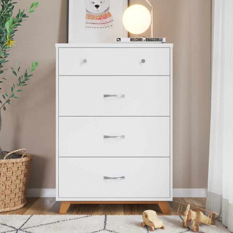 Commode 4 tiroirs Soho, Blanc/naturel