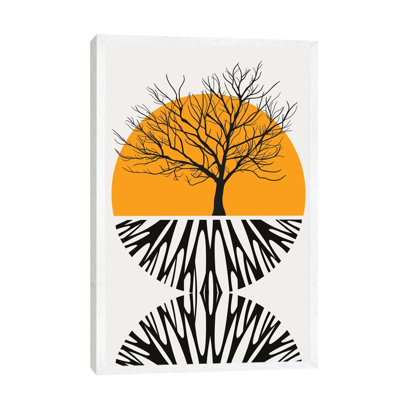 Warming Roots - Yellow by Kubistika - Print on Canvas, 152.4cm H x 101.6cm W x 3.81cm D, White Floater Framed