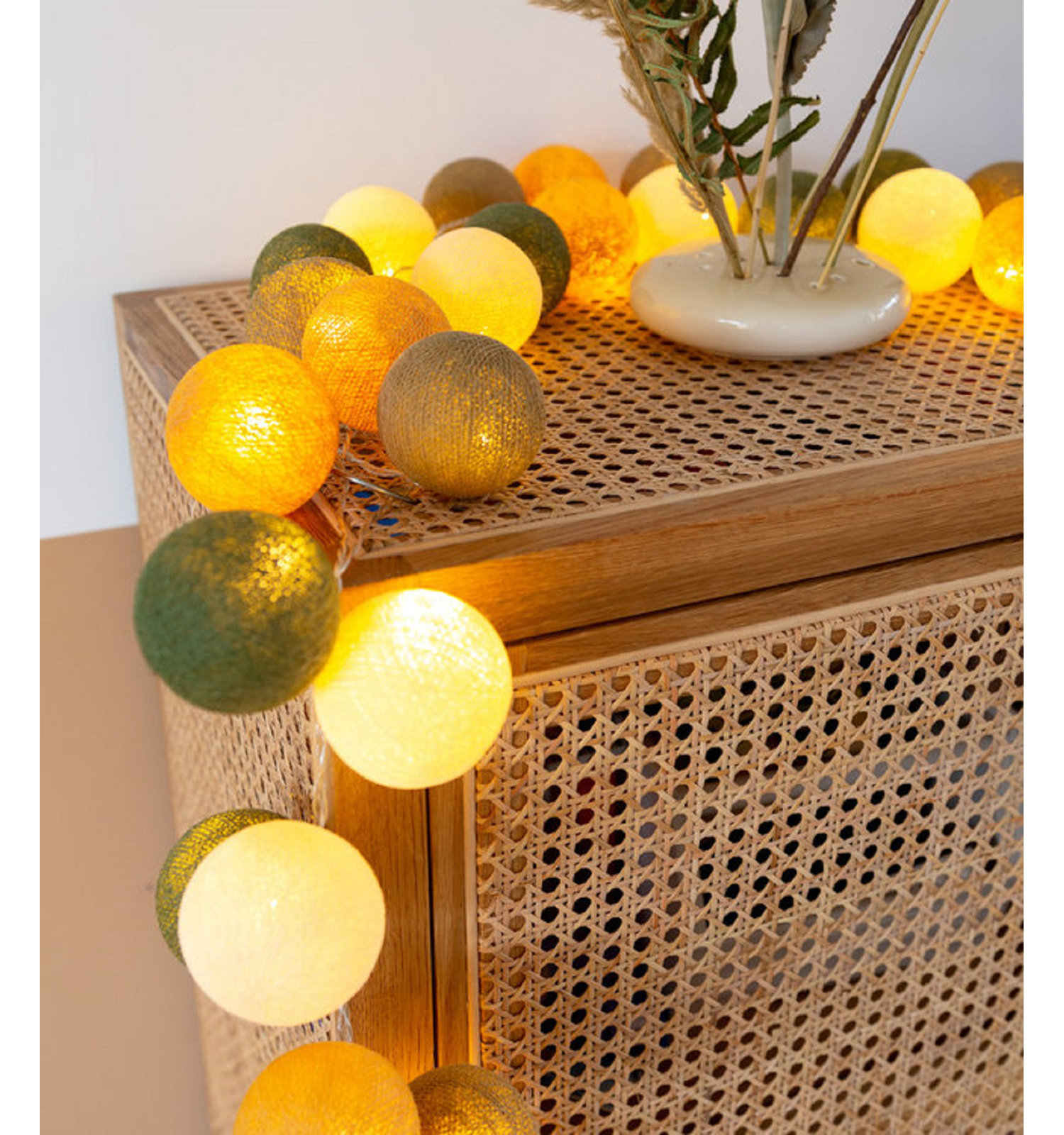 149" Globe String Lights, Yellow/Green/White, 5" H x 149" L x 5" D, 20 Lights