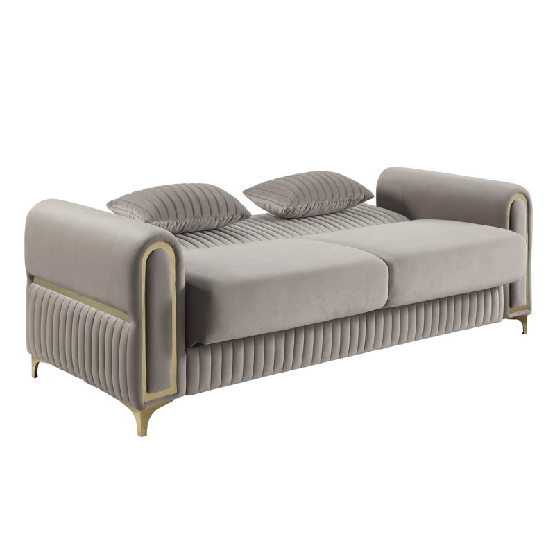 Canapé contemporain en tissu taupe avec rembourrage en mousse haute densité, système de ressorts ensachés 4.0 et assise mi-ferme pour un confort optimal dans le salon. Structure moderne en bois de bouleau massif.