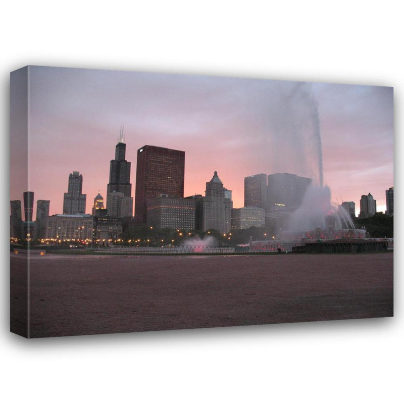 Chicago et la fontaine de Buckingham la nuit, H 18 po x l 24 po