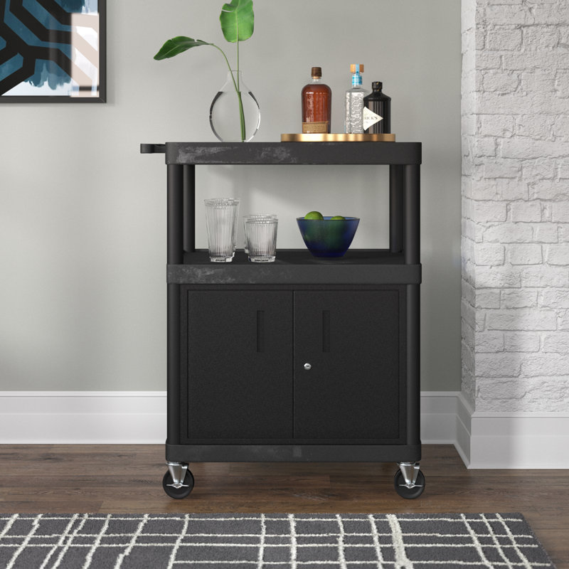Luxor Spacious Mobile Black Plastic Coffee Cart with Storage