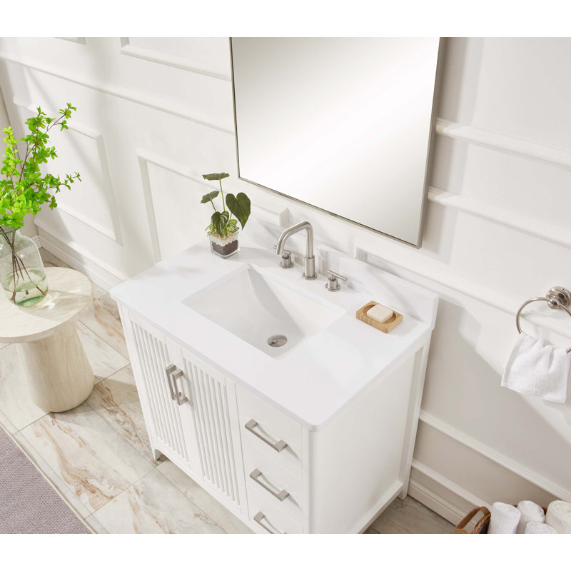 Meuble-lavabo 36 po en bois massif pré-assemblé, Blanc