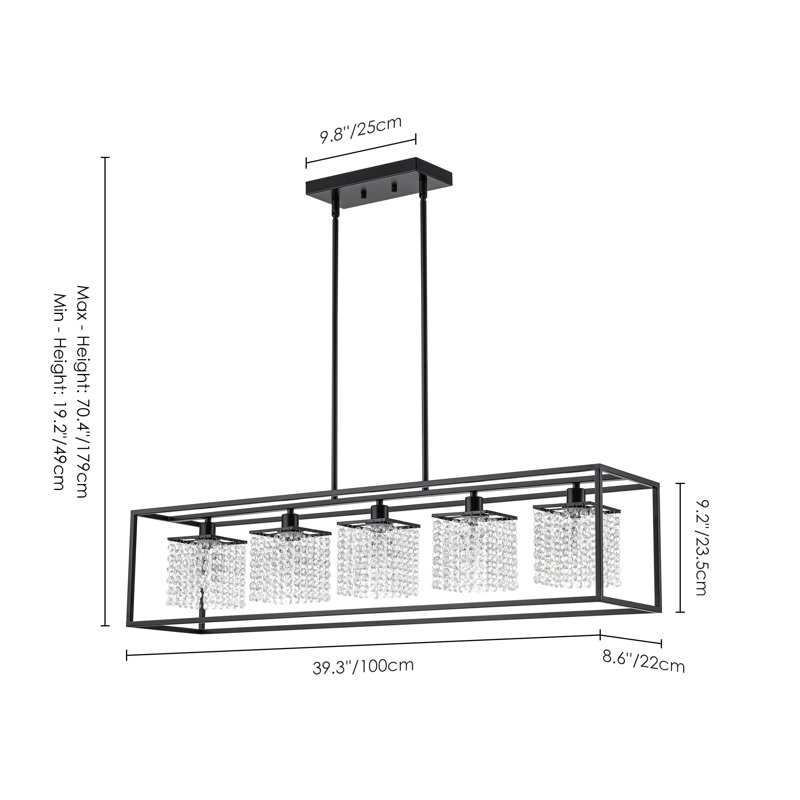 Lumaze 5 - Light Dimmable Kitchen Island Square / Rectangle Chandelier with Crystal Accents