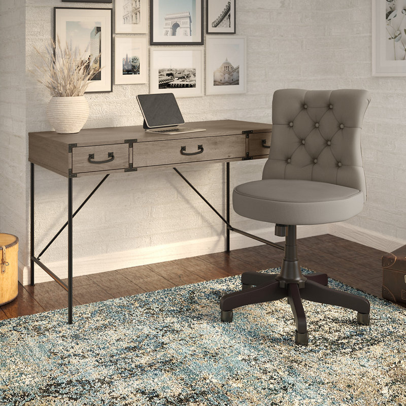 Katia 2 Piece Writing Desk Office Set with Chair, Restored Gray