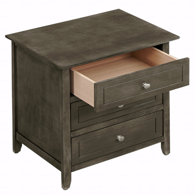 Table de chevet transitionnelle polyvalente à trois tiroirs, Gris