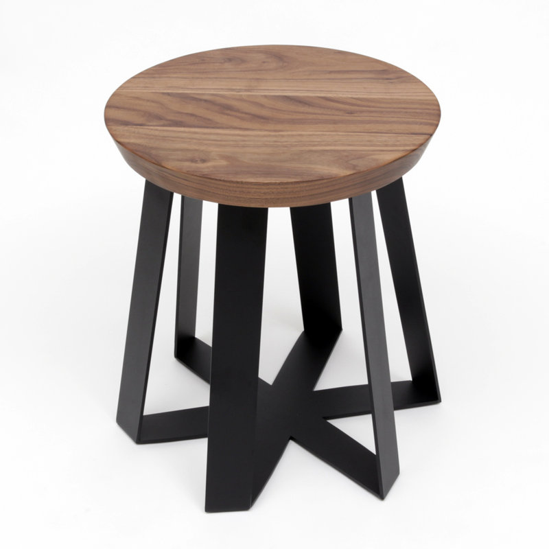 ARS Solid Wood Accent Stool, Black, Walnut