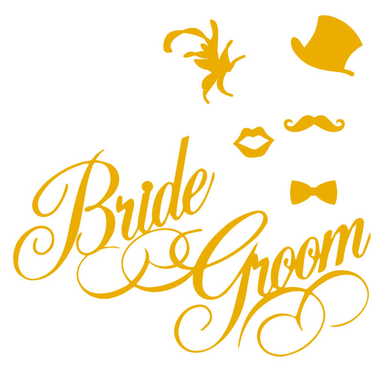 Décalcomanie murale rétro mariage, H 24 po x l 25 po x P 0,01 po, Jaune signalisation