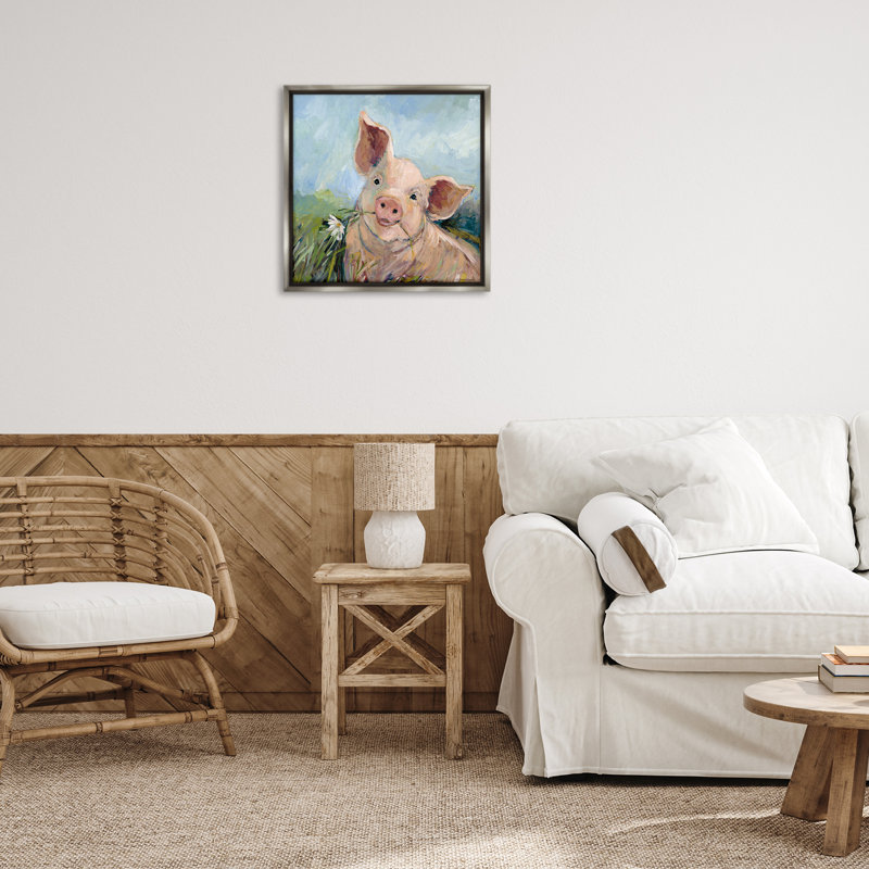 "Whimsical Pig & Daisy", peinture sur toile flottante, conception par Susan Winget, H 25 po x l 25 po