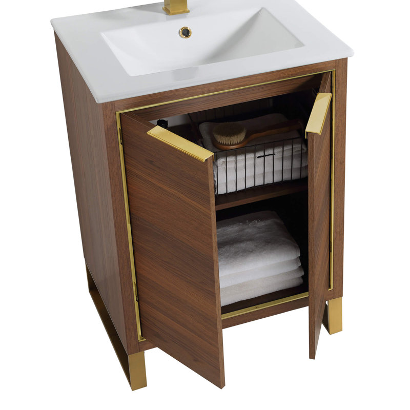24'' Single Bathroom Vanity Set, Walnut, Satin Brass