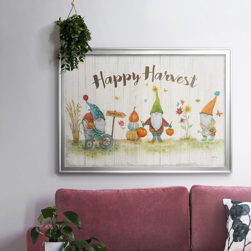 " Gnome Harvest ", Gold Floater Framed Canvas, 26" H x 38" W x 1.5" D