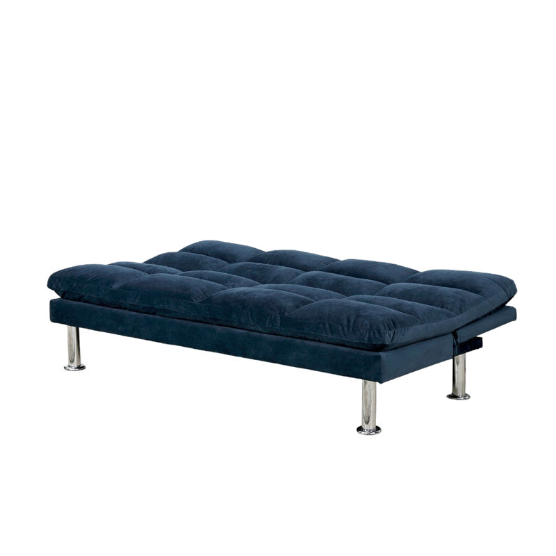 Futon contemporain en microfibre bleu marine convertible en lit, 2 places, pieds de soutien supplémentaires, lit de siège léger avec H 67 po x l 28 po