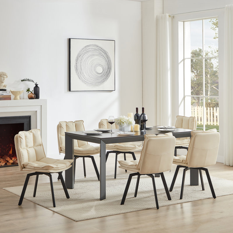 Swivel Dining Chairs Set Of 6, Upholstered Dining Room Chairs, 6, Beige