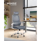 VASAGLE Office Chair, High Back Desk Chair, Mesh Computer Chair, Lumbar Support, Ergonomic Design, Foldable Armrests, Adjustable Headrest, Tilt Function, For Home Office, Dove Grey