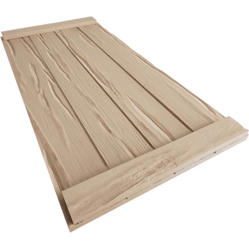 Volets rustiques en faux bois à quatre planches, Texture Riverwood / brun clair apprêté, 22", H 34 po x l 22 po x P 1 po