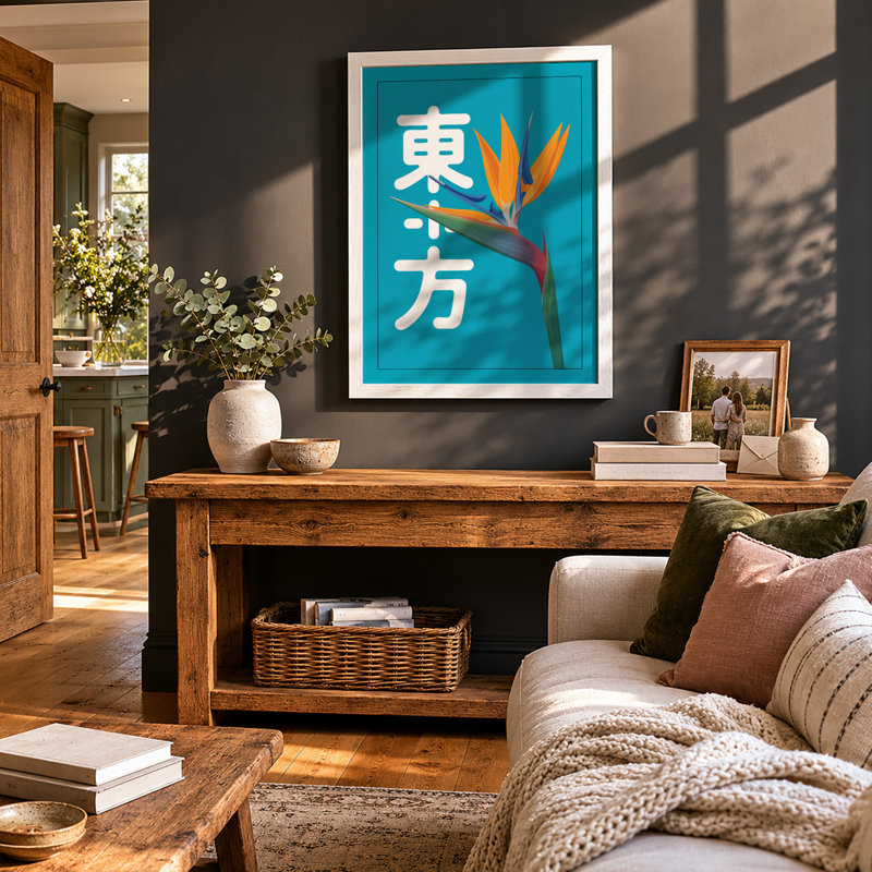 Bird of Paradise Typography Tropical - Framed Print, A3 - 42.0 x 29.7 cm, White