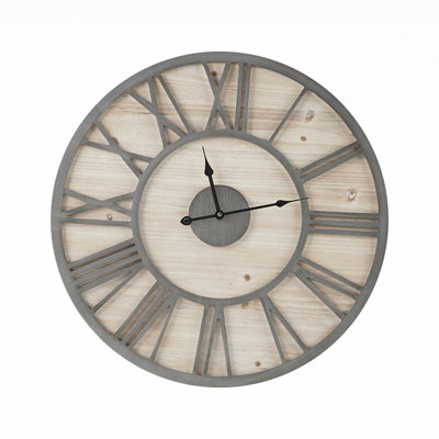23.6" Wood Wall Clock Natural/Grey See below