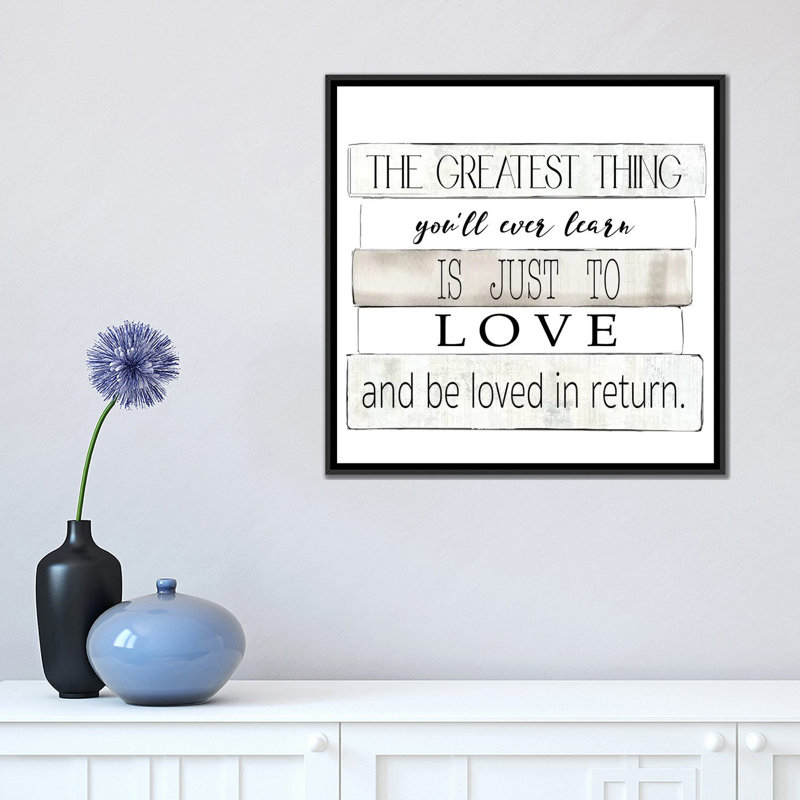 «The Greatest Thing», art textuel sur toile, H 18 po x l 18 po x P 1,5 po, Toile encadrée noire, Pas de tapis