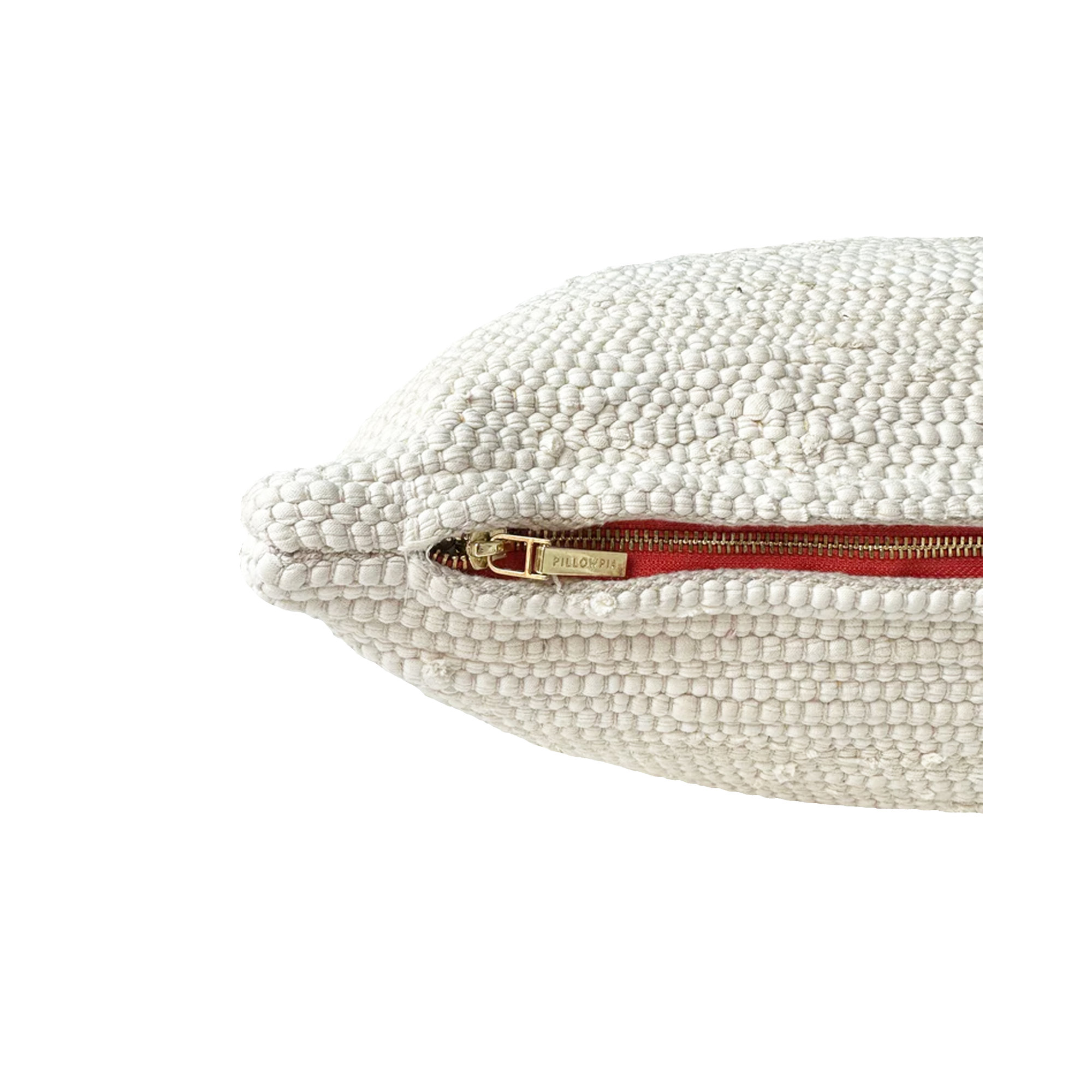 PILLOWPIA 100% Cotton Chindi Lumbar Pillow Cover with Brass Zipper | Handwoven Accent, Heavy Cream, Rectangular 14"H x 24"W