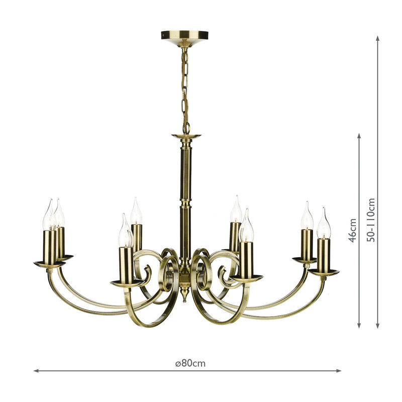 Ameche 8 - Light Candle Style Chandelier, Antique Brass