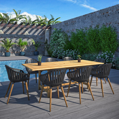 Anautica 8 - Person Teak Wood Patio Dining Set with Rectangular Table