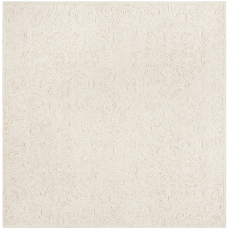 Eco-Friendly Ivory Square Tufted Wool-Cotton-Silk Rug