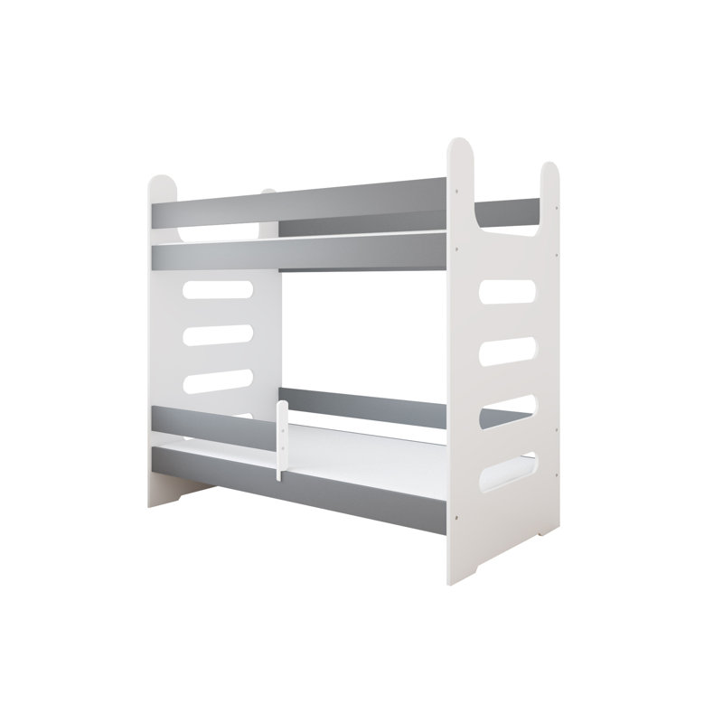 Cannady Bunk Bed with Built-in Ladder Included, White/Grey, European Toddler (80 x 180 cm)