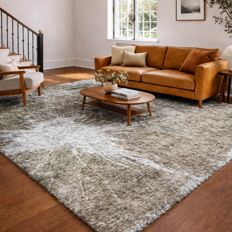 Premium Machine Washable Dream Shag ADS719 Abstract Rug, Taupe, 10 pi x 14 pi