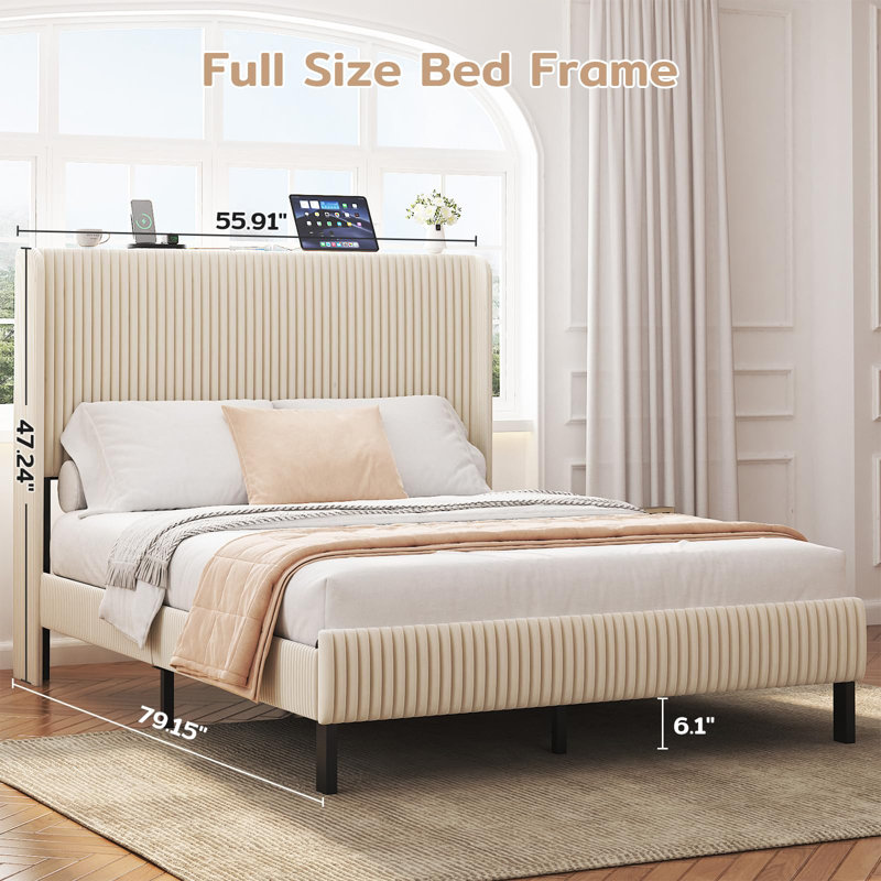 Structure de lit double en velours avec tête de lit tapissier, Lit double