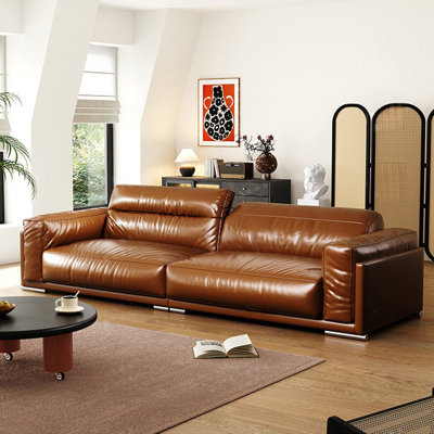 Brown Genuine Leather Modular Sofa cushion couch