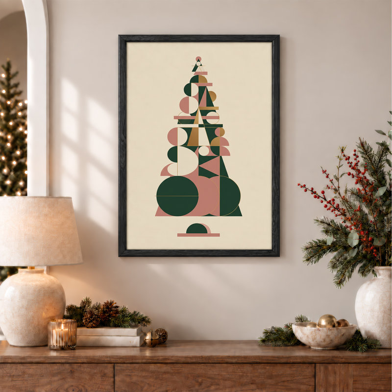 Art abstrait sur toile géométrique abstrait vert rose et Noël, H 24 po x l 18 po
