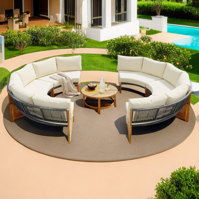 Wystan 53.1'' Wide Wood Patio Sectional Set with Cushions, Beige