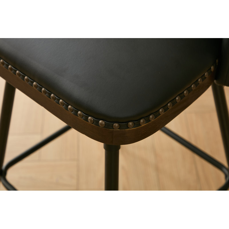 Swivel Upholstered Faux Leather Counter Stool, Black, 2