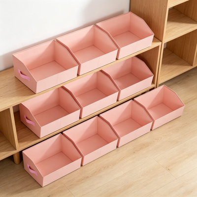 Closet Baskets for Shelves Trapezoid - Decorative Storage Baskets with Handle, Closet Bins for Organization, Shelf Storage Bins for Clothes, Books, Home, Office, 10 Pack