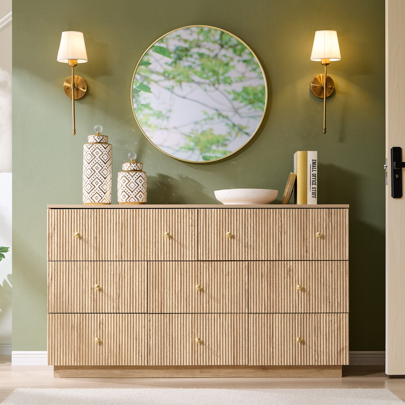 Aberdeen Fluted 55" Wide 8-Drawer Dresser for Bedroom, Dresser Storage Organizer, Modern Bedroom Chest of Drawer with Deep Storage for Closet, Hallway, Entryway, Natural