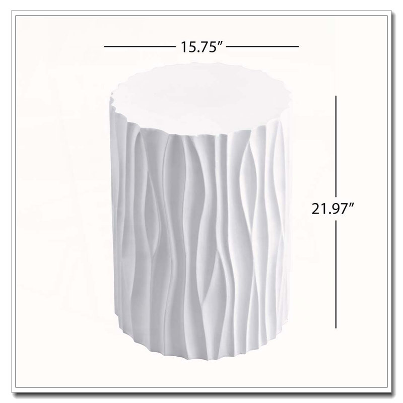 Table d'appoint d'extérieur blanc moderne avec motif cannelé ondulé