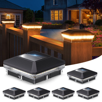 Matte Black Solar Powered Integrated LED Fence Post Cap Light Pack