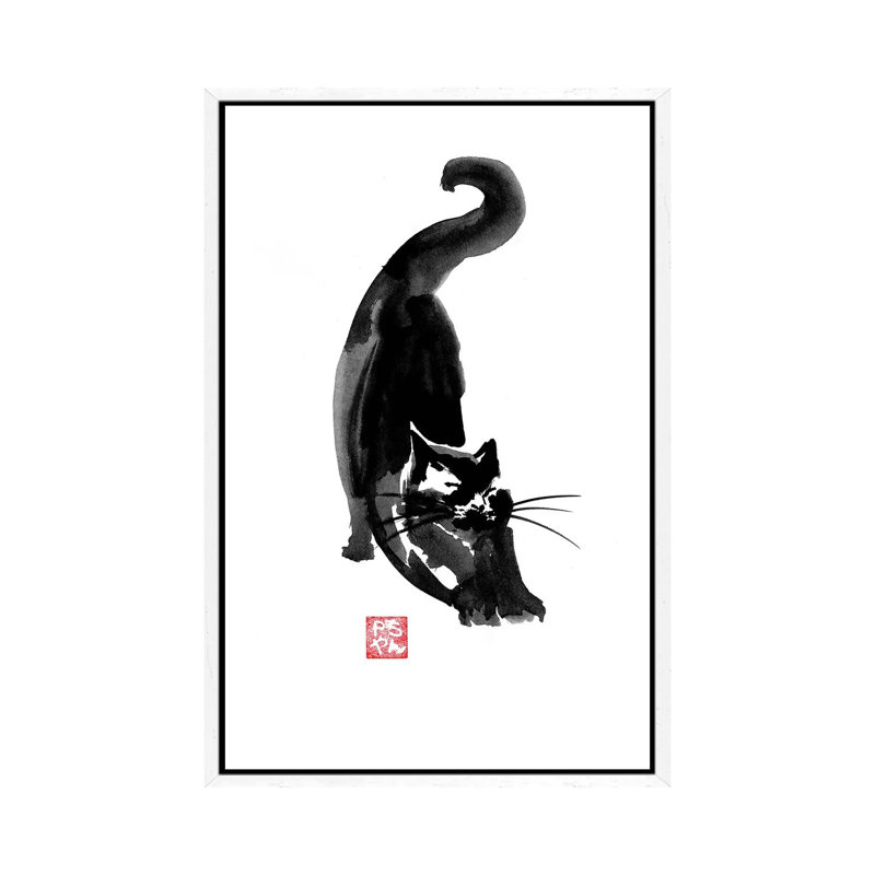 Stretching Cat by Péchane - Print on Canvas, White Framed, 101.6 cm H x 66.04 cm W x 1.91 cm D
