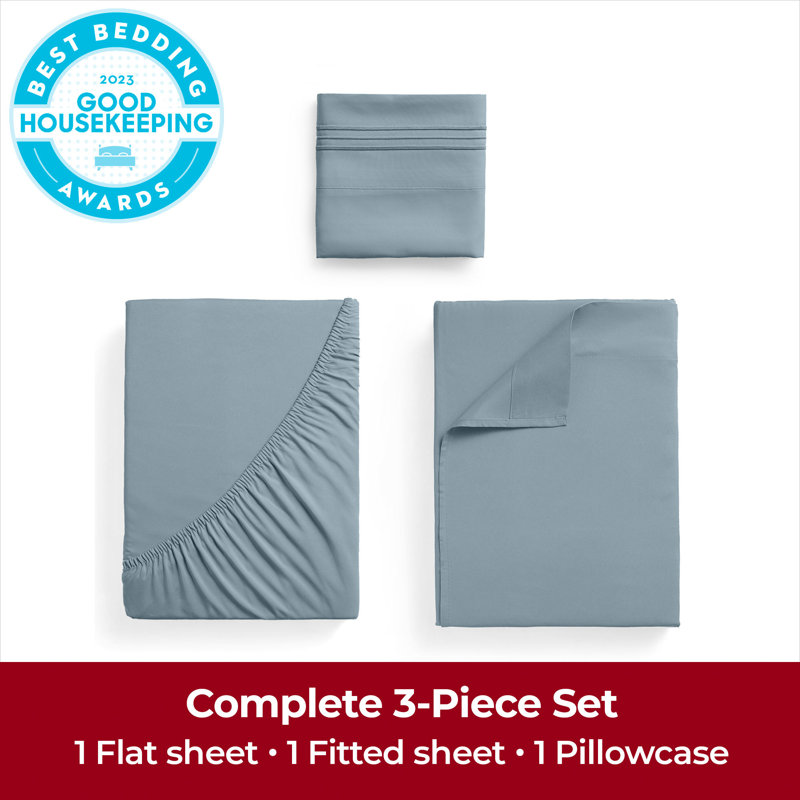 Ensemble de draps Mellanni 1800, Ensemble de draps pour taille de lit simple TG ave, Bleu spa