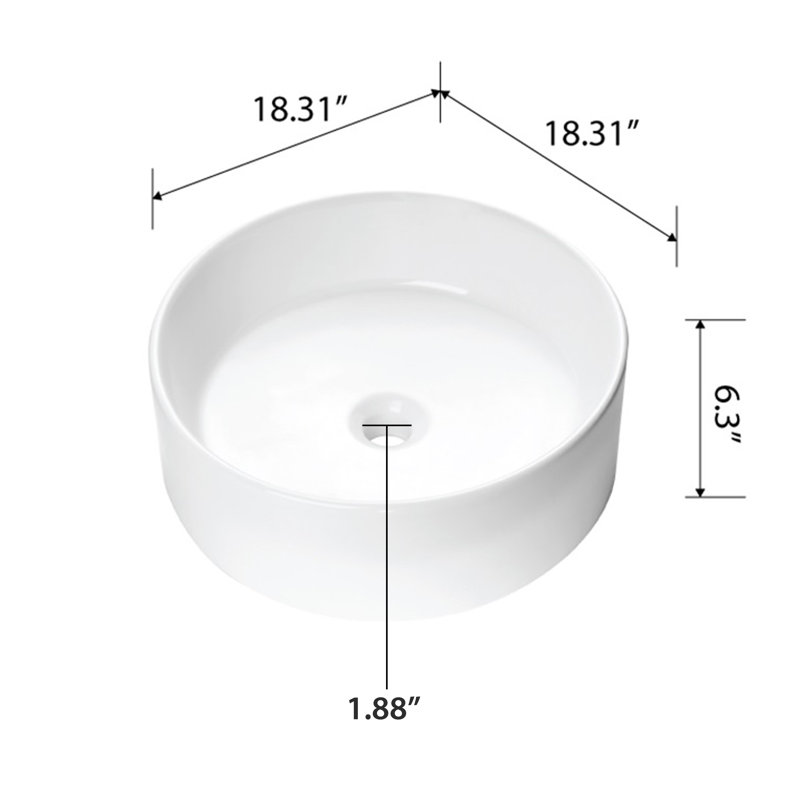 Dyconn Faucet Glossy White Ceramic Circular Bathroom Sink
