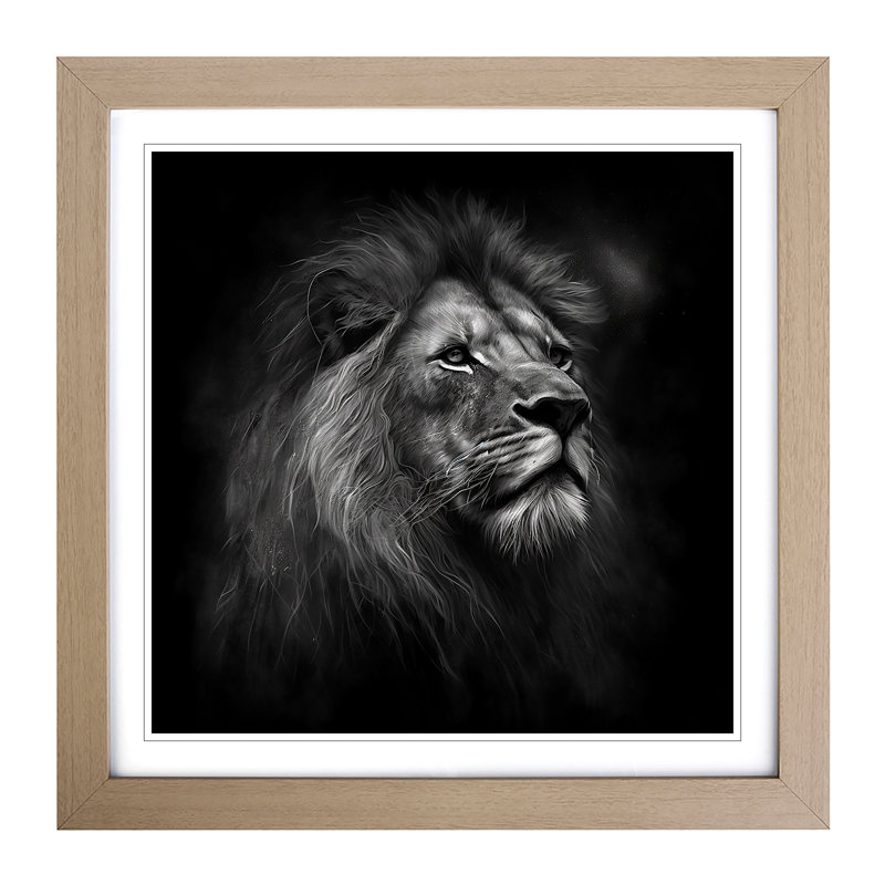Lion Drawing - Single Picture Frame Print on Wood, Oak