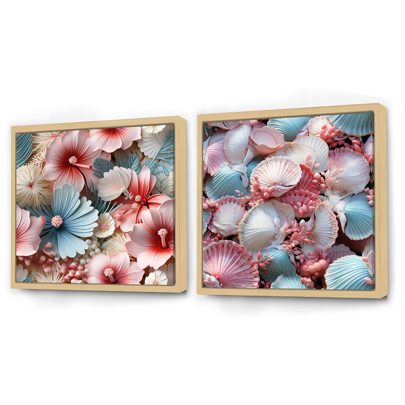 Perrone - Nautical & Beach Square Collage Set Of 2, Brown Floater Framed, 30" H x 61" W