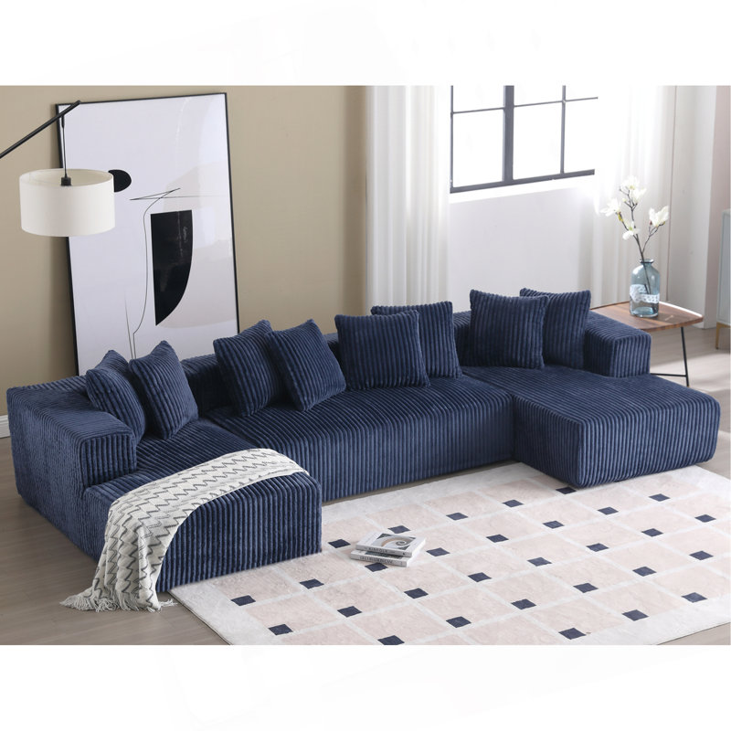 Canapé modulaire 133,45 po, canapé en U, méridienne, tissu rayé, canapé 4 places rembourré pour le salon, canapé combiné libre (velours côtelé)